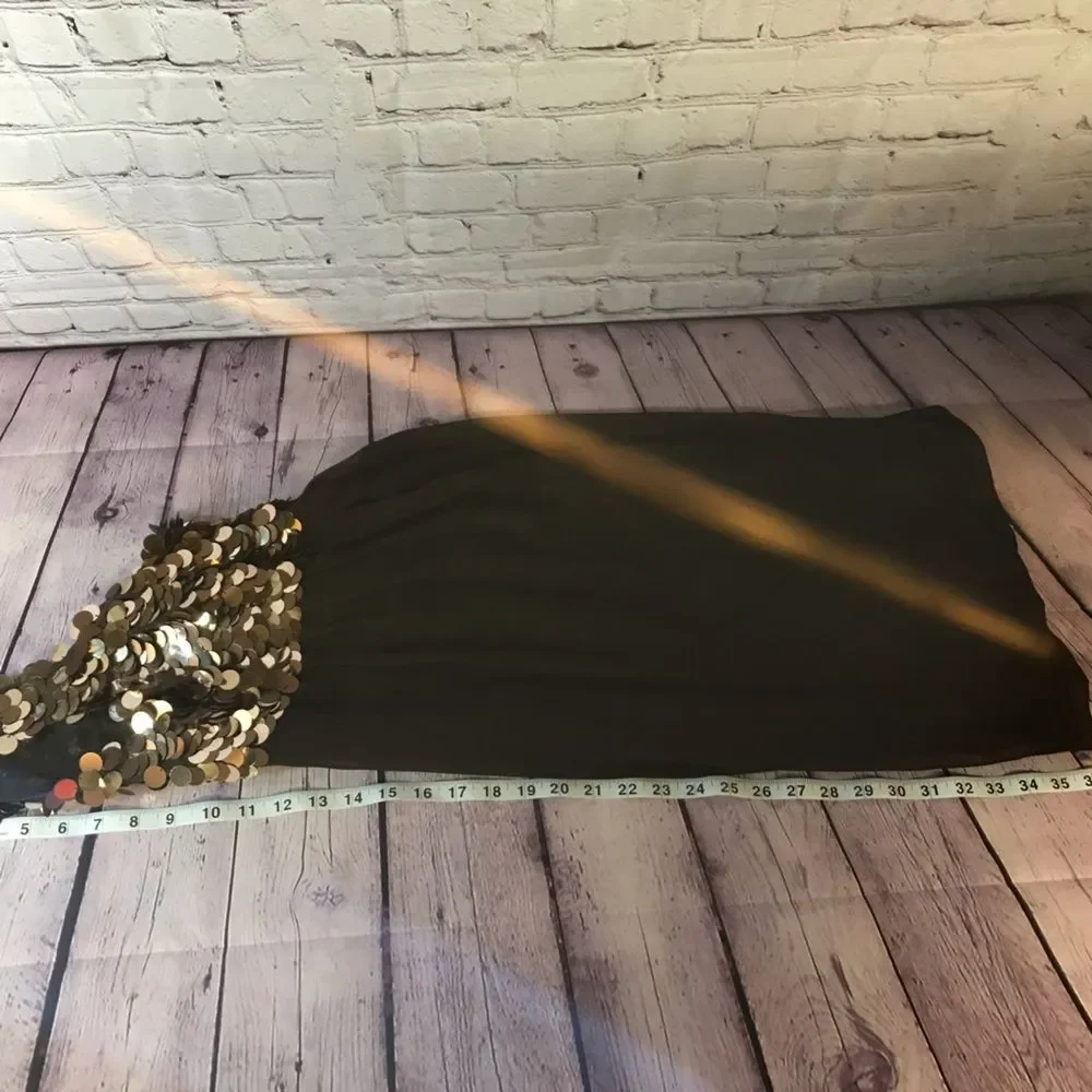 R&M Richards Gold Sequin Chocolate Tank Dress Bubble Hem Festive Concert Y2K 12 - Picture 11 of 11